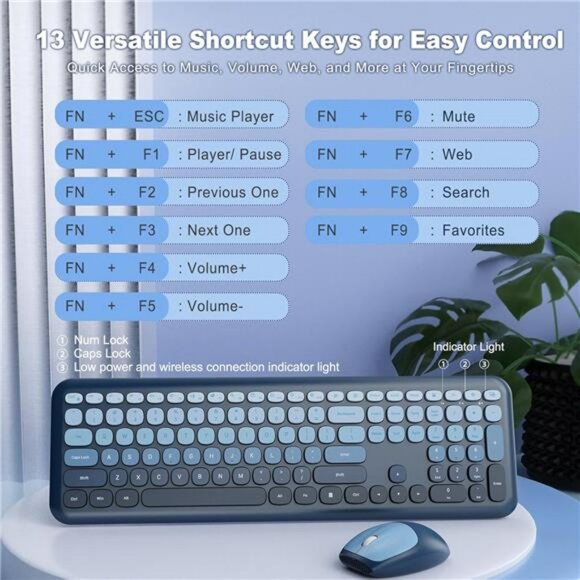Wireless retro typewriter keyboard and mouse combo full size ergonomic pc office - Picture 4 of 8